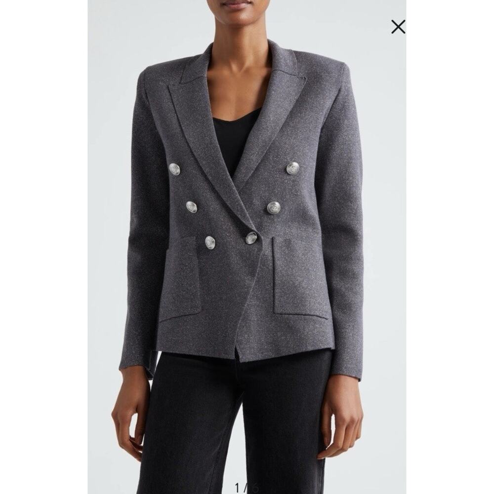NWT LAGENCE KENZIE METALLIC Stretch KNIT BLAZER Dark Shadow/Silver - Size S/P